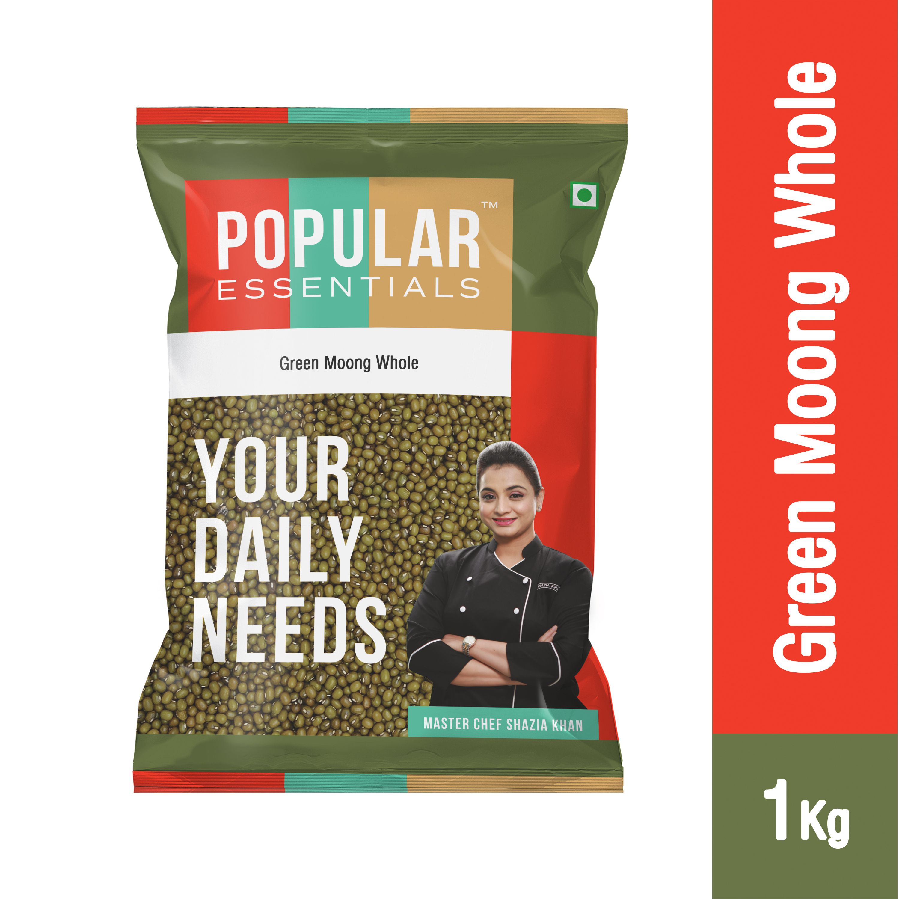 Popular Essentials Green Moong Whole, 1kg