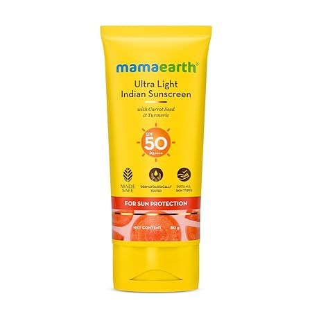 Mamaearth SPF50 Indian Sunscreen Cream - Ultra Light, 80g