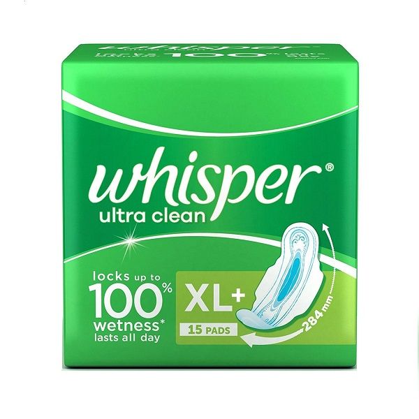 Whisper Ultra Clean Sanitary Pads - XL+, 15pcs