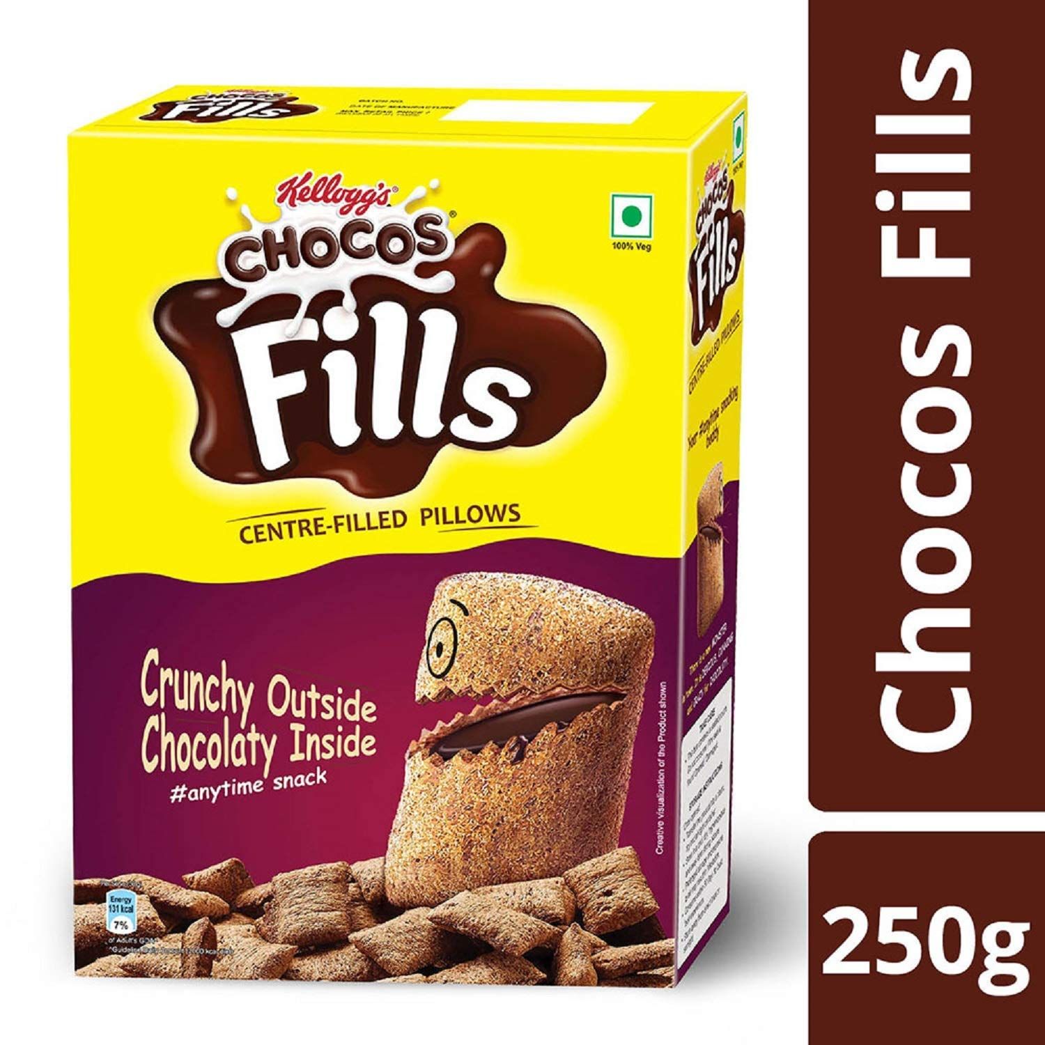 Kellogg's Chocos - Fills Double Chocolaty Crunchy Outside Creamy Inside, 250g