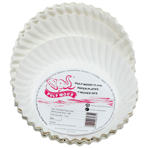 Pulp Wood Plain Paper Plates, 25pc (7 inch)