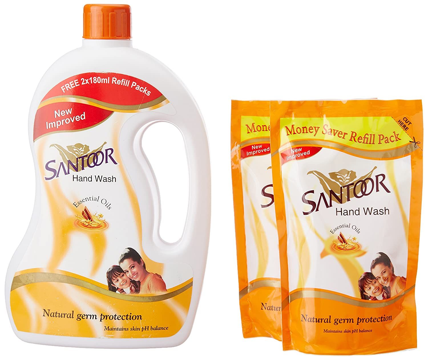 Santoor Classic Hand Wash - Sandalwood & Tulsi, 900ml (180ml Two Refill Packs Free)