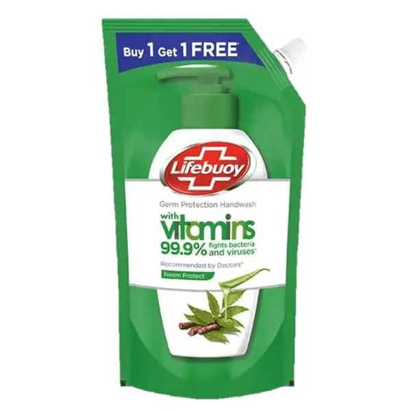 Lifebuoy Nature Germ Protection Liquid Handwash Refill Pouch - Neem, 675ml (Buy 1 Get 1 Free)
