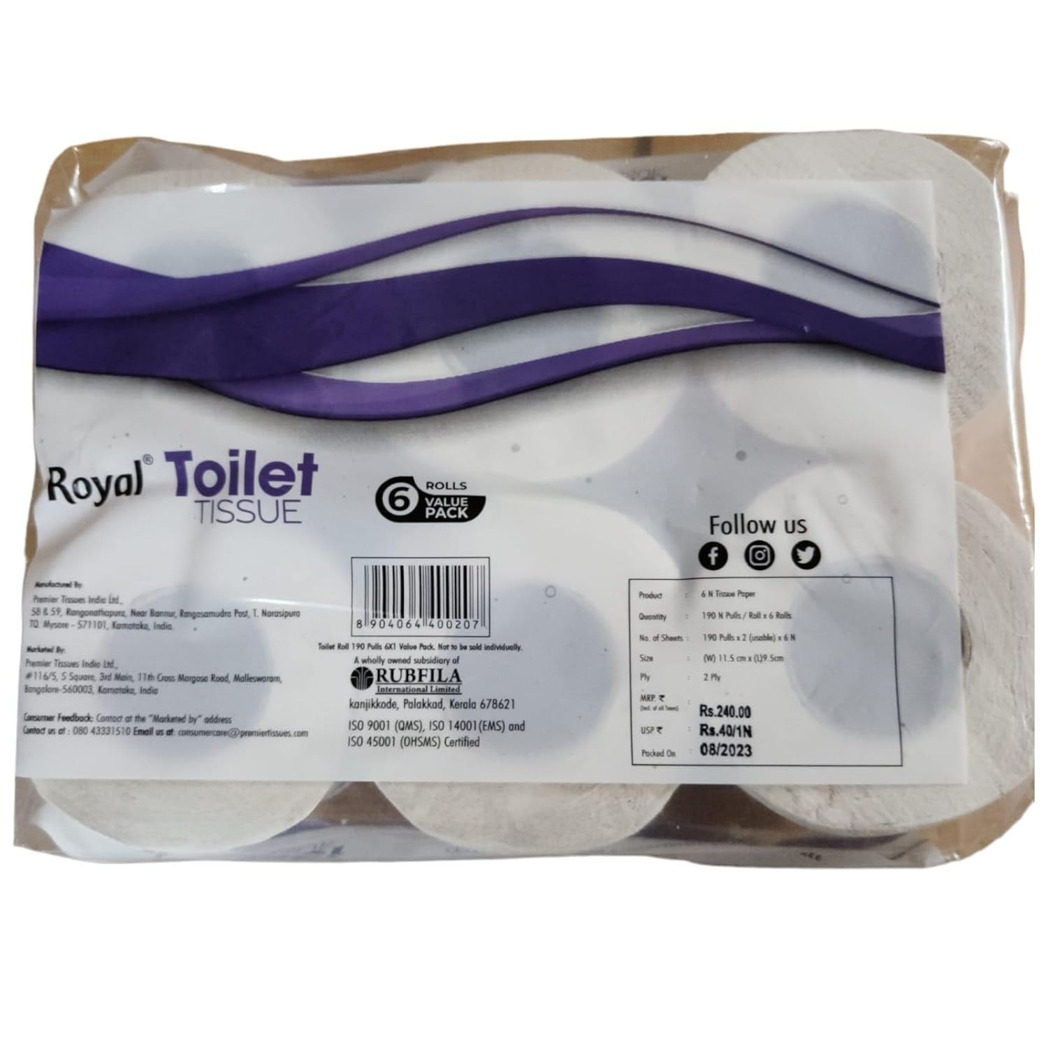 Premier Royal 2 Ply Toilet Tissue Roll, 190 Pulls (6pc)