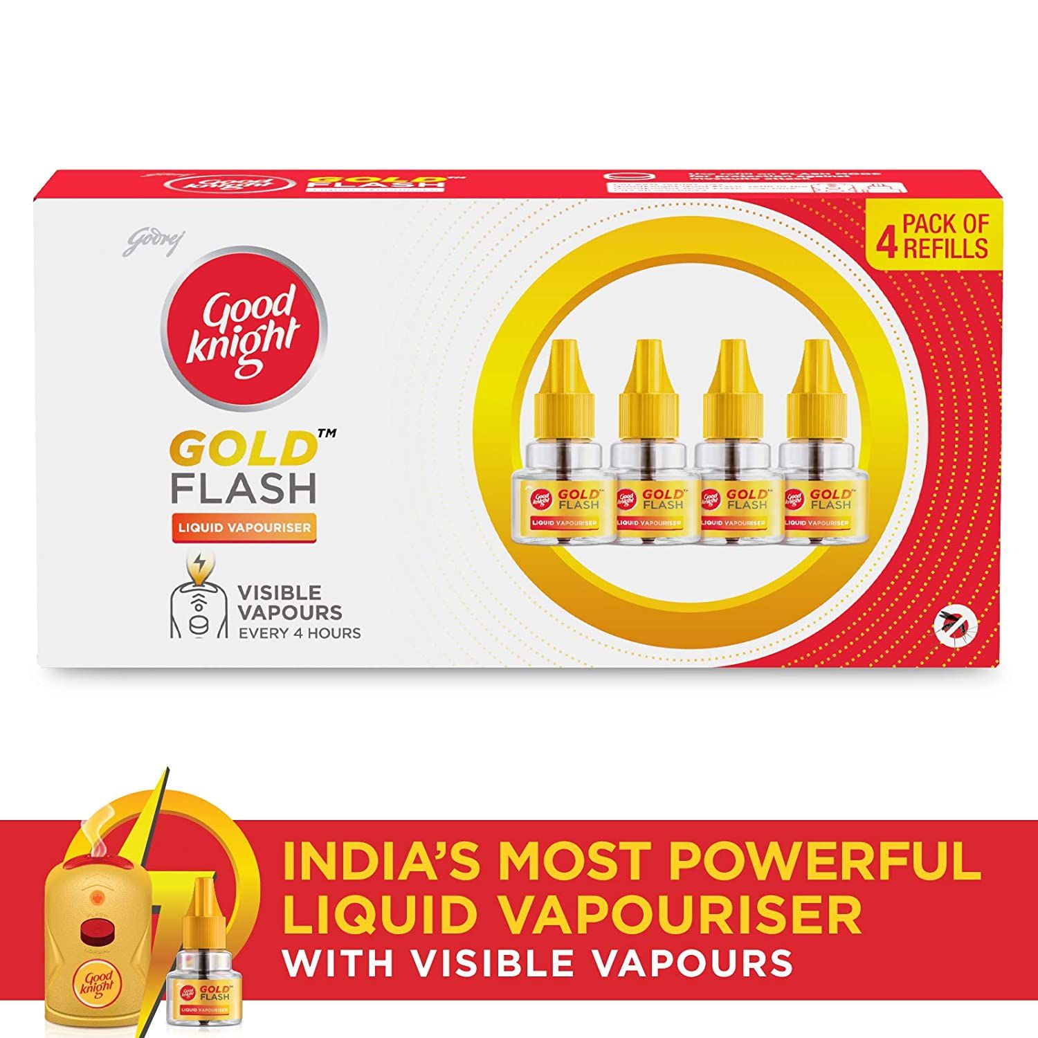 Good Knight Gold Flash Liquid Vapouriser Refill, 45ml (Set of 4)