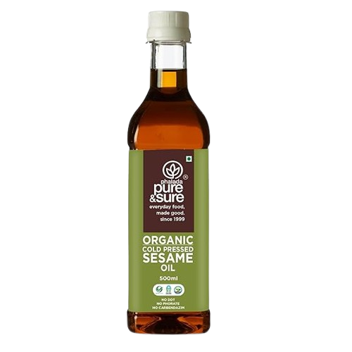 Phalada Pure & Sure Organic Cold Pressed Sesame Oil Bottle, 500ml
