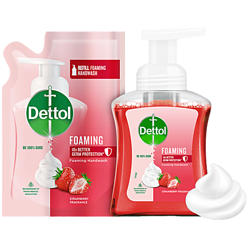 Dettol Foaming Hand Wash Pump With Refill Combo - Strawberry, 250ml + 200ml