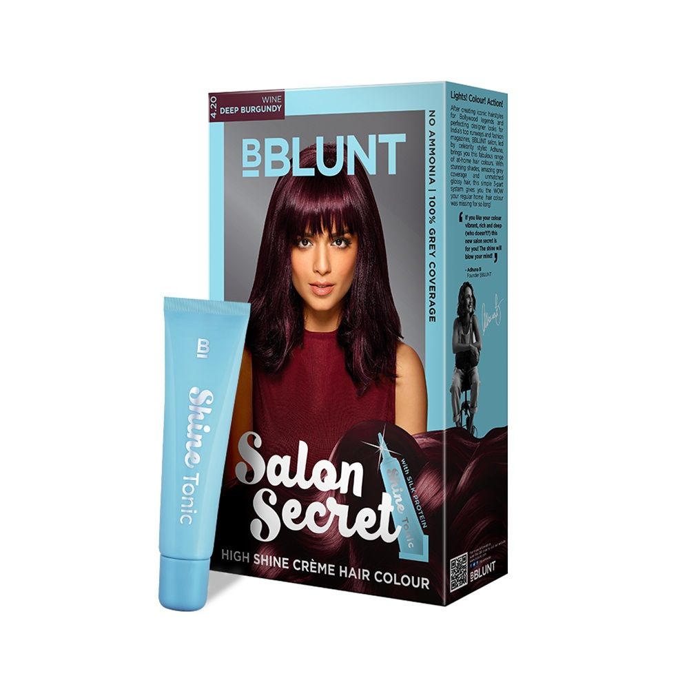 B Blunt Salon Secret High Shine Creme Hair Colour - Deep Burgundy, 40gm + 2ml