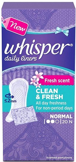 Whisper Daily Liners Sanitary Pads - Clean & Fresh, 20pc