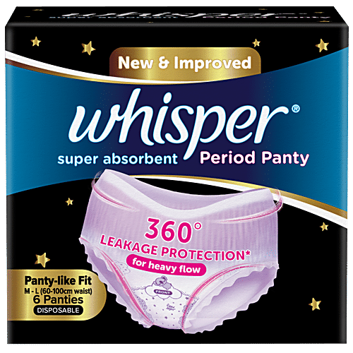 Whisper Bindazzz Nights Period Panty - M To L, 6pc