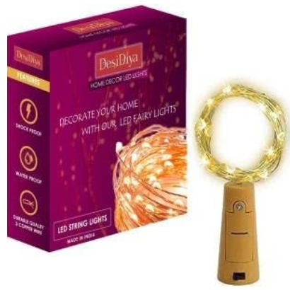 Desidiya Bottle Lights With Cork Mini Copper Wire Battery - Warm White, 1.2m