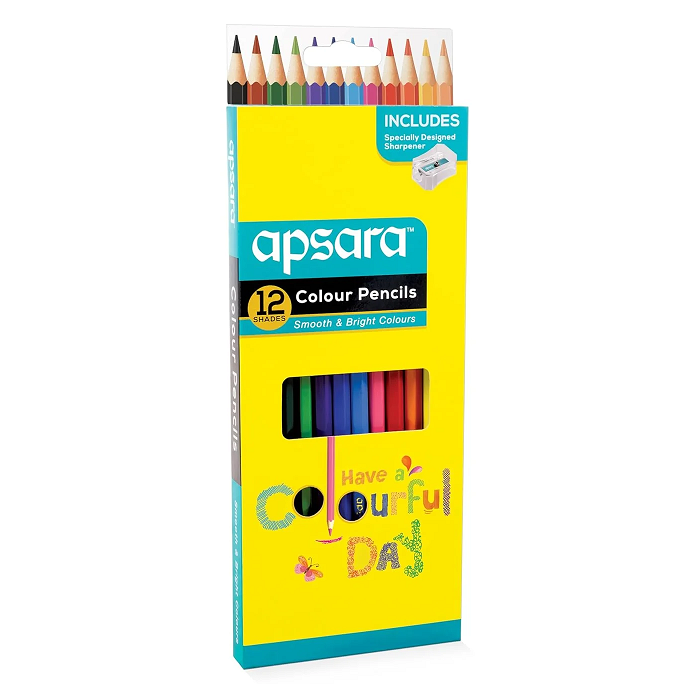 Apsara  Colour Pencils, 12 Shades (Shorpner 1pc FREE)