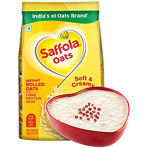 Saffola Instant Rolled Oats Pouch - Soft & Creamy, 900g