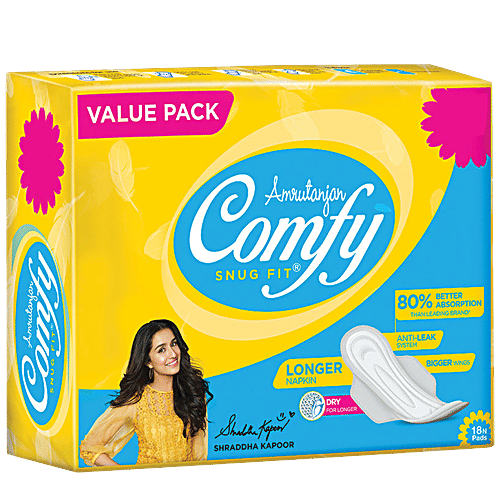 Amrutanjan Comfy Snug fit Sanitary Pads - Regular, 18pc