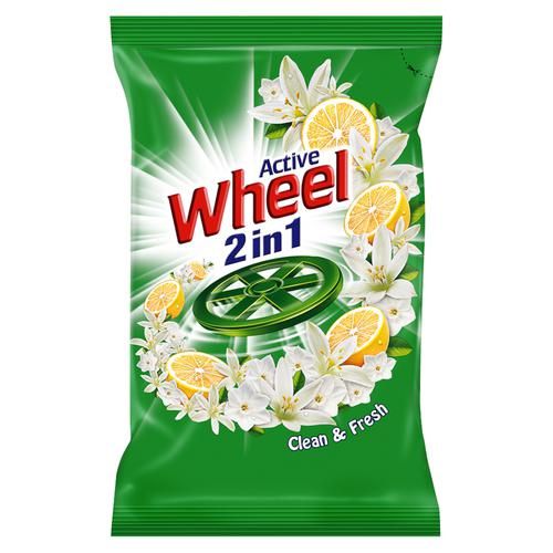 Wheel Active 2 in 1 Green Detergent Powder - Clean & Fresh, 1kg