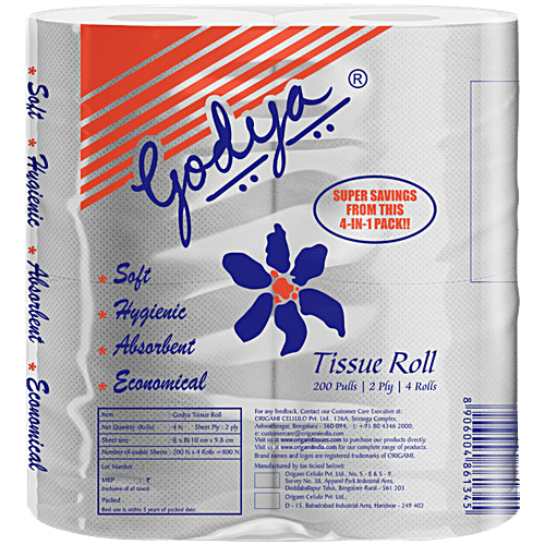 Origami Godya 2 Ply Toilet Tissue Paper Roll, 4pc (200 Pulls)