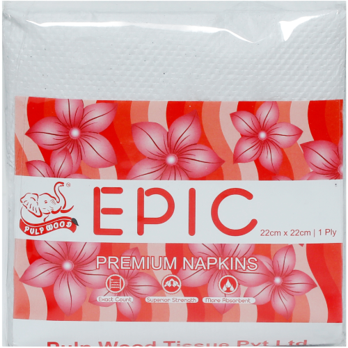 Pulp Wood Epic Premium Napkins - 1 Ply, 80 Pulls (22 X 22cm)