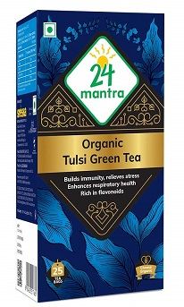 24 Mantra Organic Green Tea Bag - Tulsi, 3.4g (Set of 25)