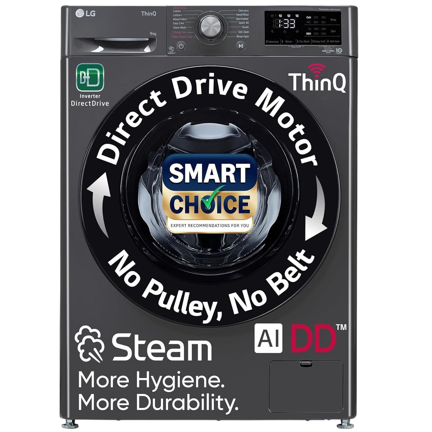 LG | FHP1209Z5M | Front Load Washing Machine 5 Star AI Direct Drive Wi-Fi Steam 6 Motion DD (9kg, Middle Black)