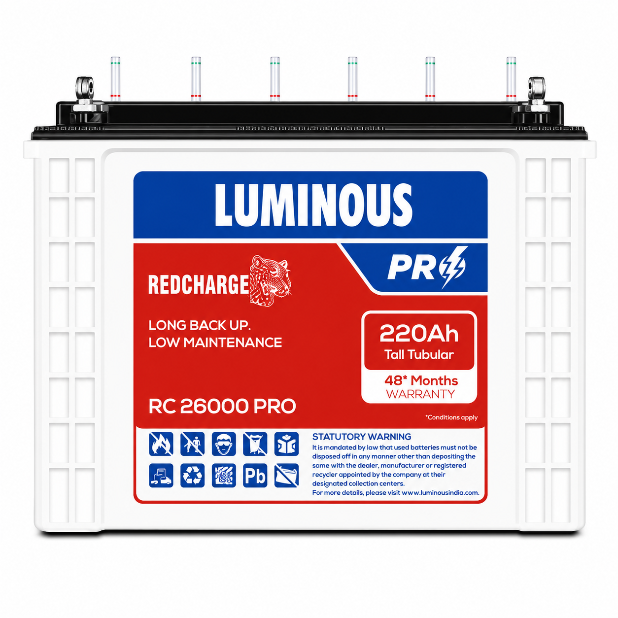 Luminous | REDCHARGE RC 26000 PRO | Tall Tubular Battery (220AH)