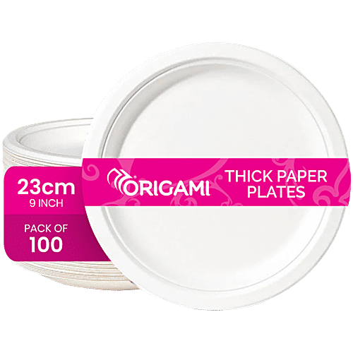 Origami Disposable Paper Plates For Party, 100pc (23cm)