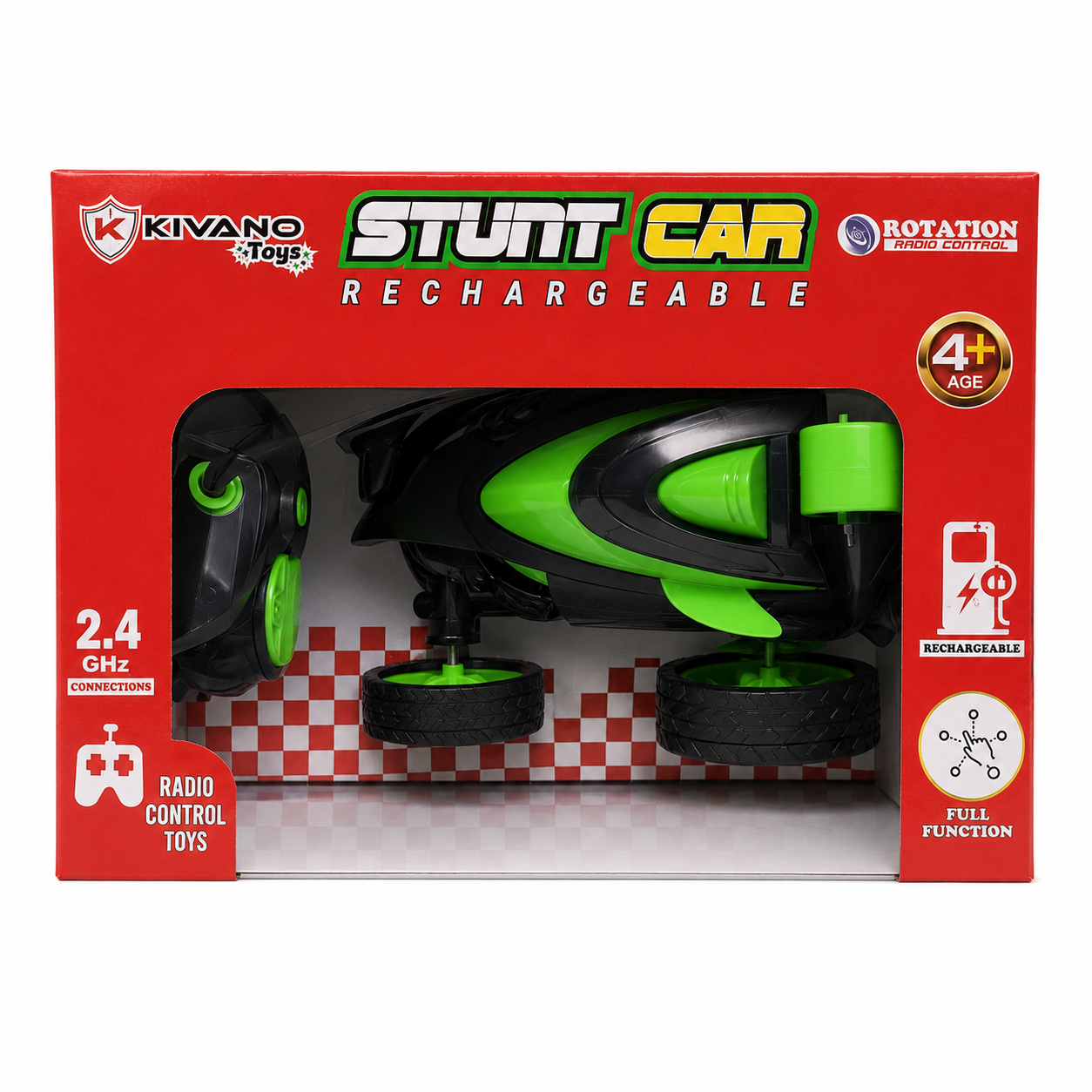 Kivano Toys Rechargeable 360° Stunt Remote Control Car - Black & Green, 1pc