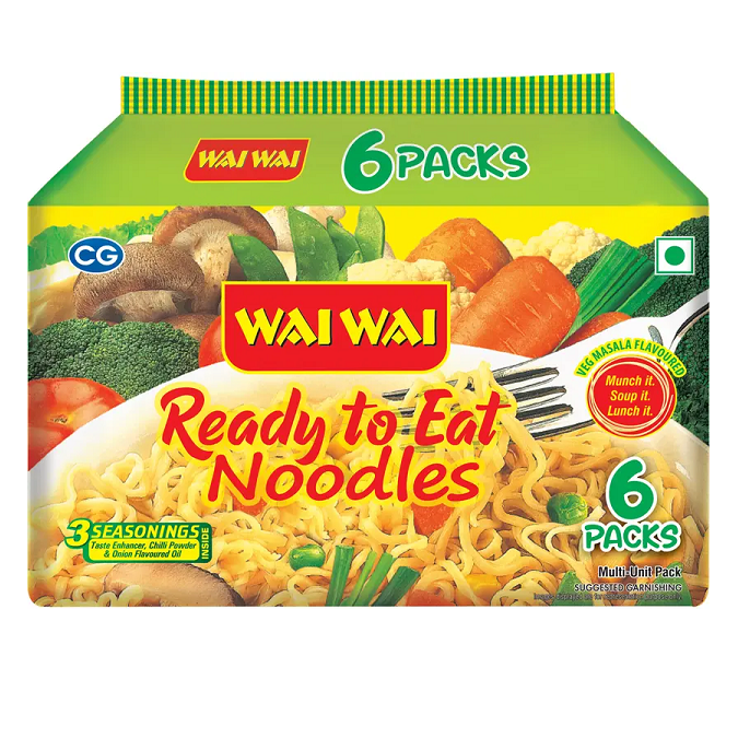 Wai Wai 6 In 1 Ready to Eat Noodles - Veg, 390g
