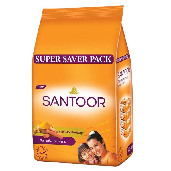 Santoor Orange Soap - Sandal & Turmeric, 100g (Set of 4)