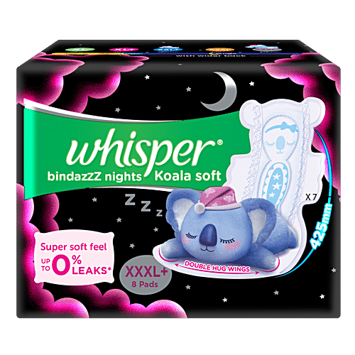Whisper Bindazzz Nights Koala Soft Sanitary Pads - XXXL+, 8pc