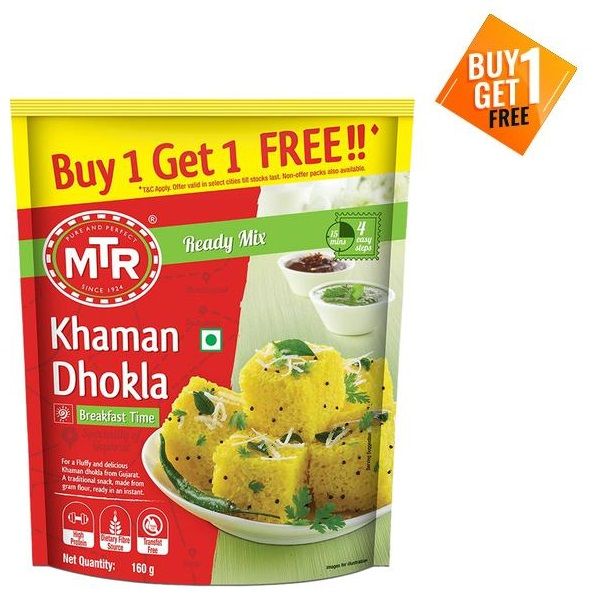 MTR Instant Mix Standy Pouch- Khaman Dhokla, 160g (But 1 Get 1 Free)