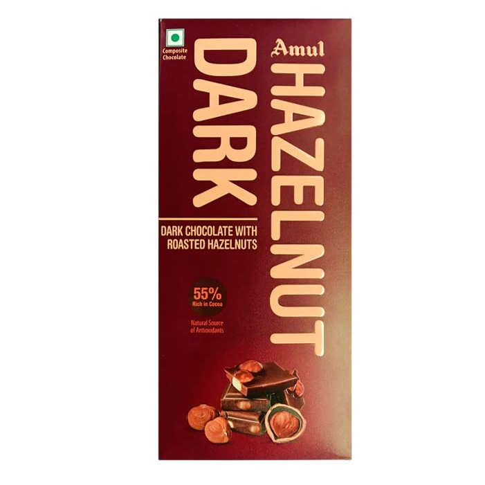 Amul Dark Chocolate With Roasted Hazelnuts 55% Rich in Cocoa, 150g