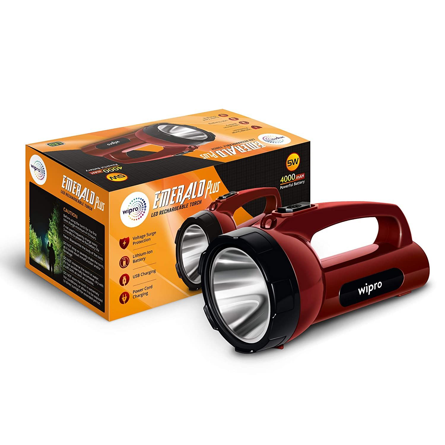Wipro Emerald Plus Rechargeable Emergency Light - Red (CL0008)