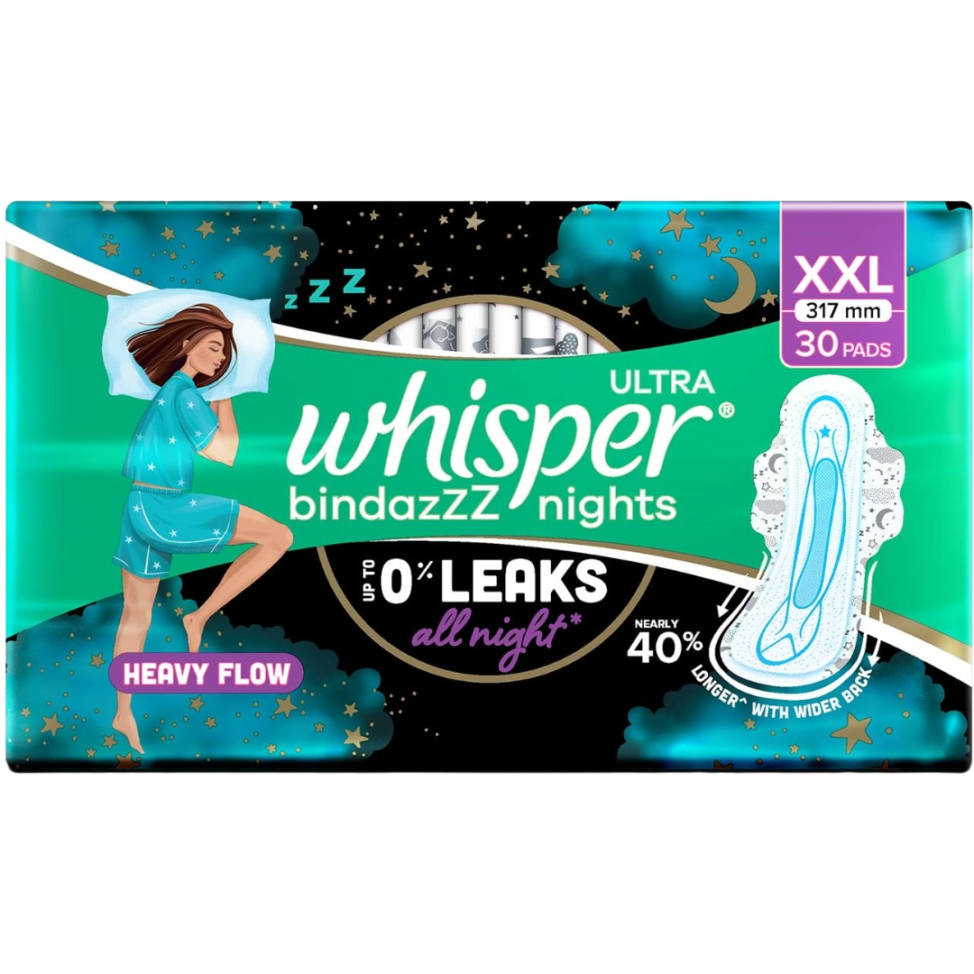 Whisper Ultra Bindazzz Nights Sanitary Pads - XXL, 30pcs