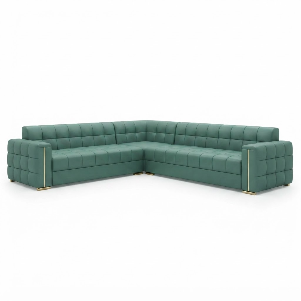 Green L Shaped Corner Multi Seater Fabric Sofa