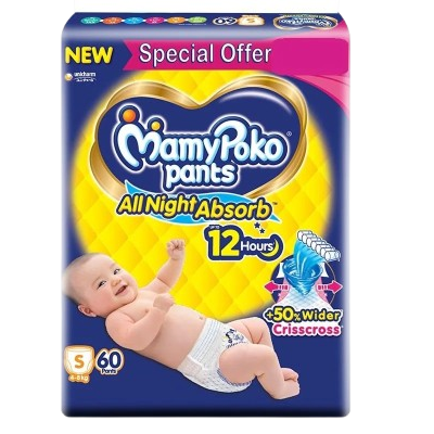 MamyPoko All Night Absorb Diaper Pant - S, 60pc