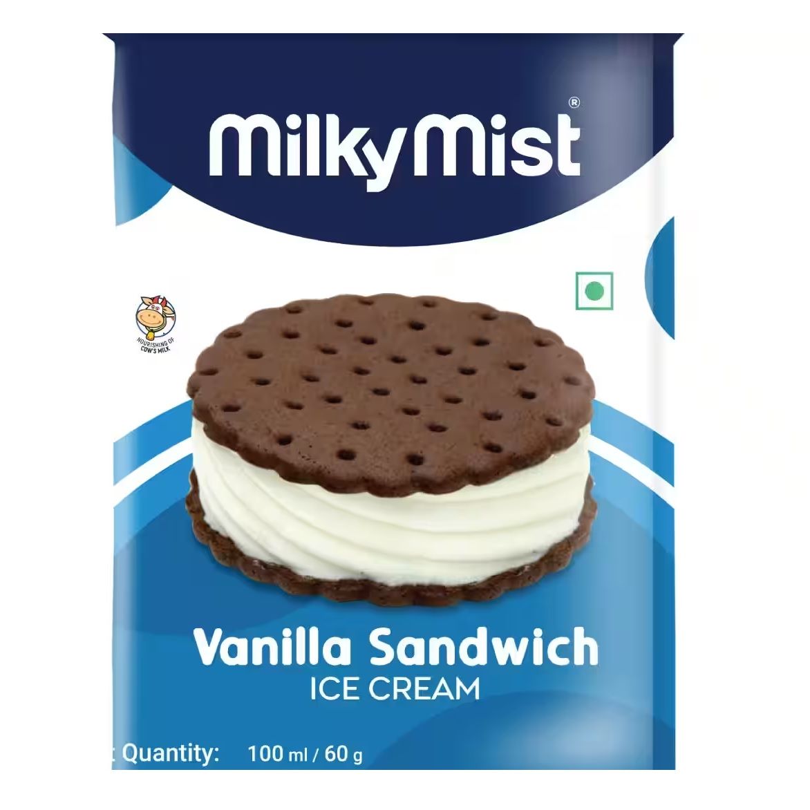 Milky Mist Round Sandwich Ice Cream - Vanilla, 80ml