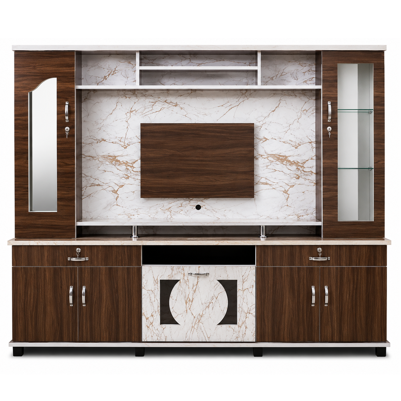 Wooden TV Entertainment Center (Brown Finish)
