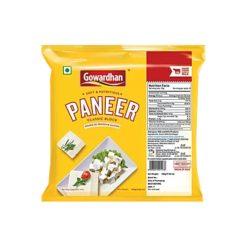 Gowardhan Fresh Paneer Pouch - Classic Block, 200g