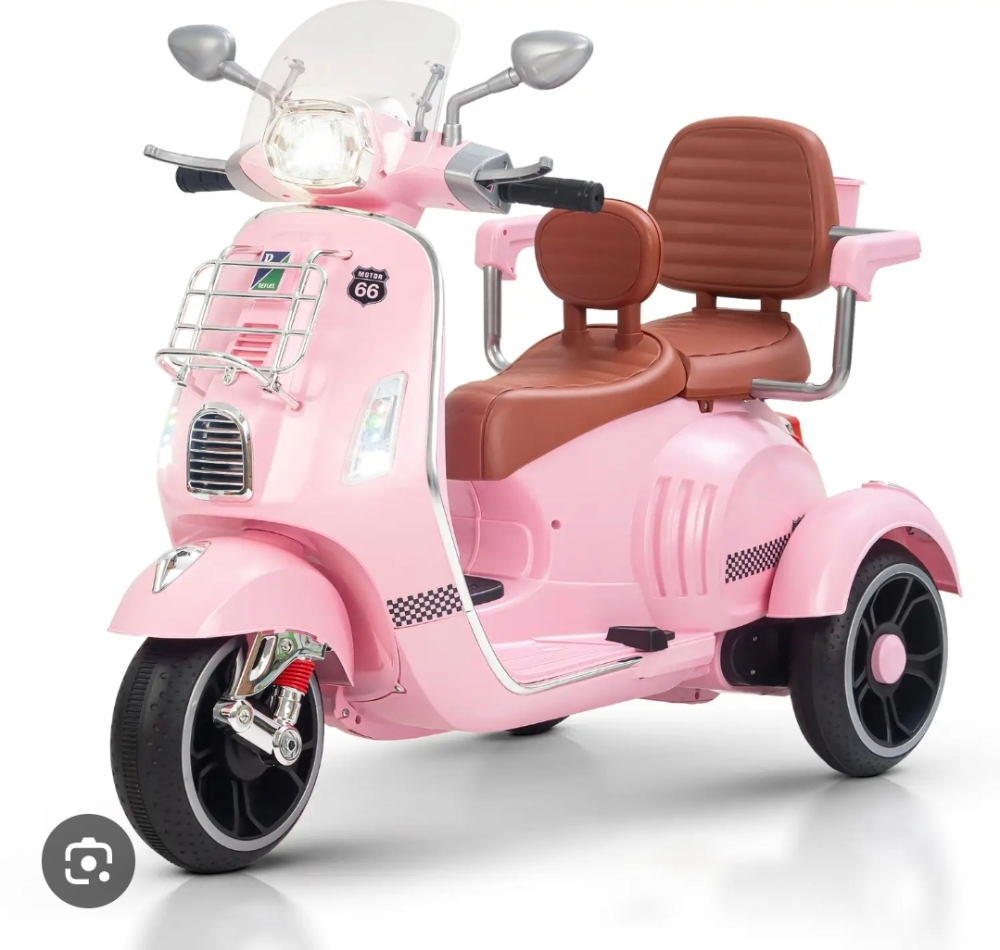 Vintage Style Kids Electric 3-Wheel Scooter with Twin Seats - Pink , 1pc