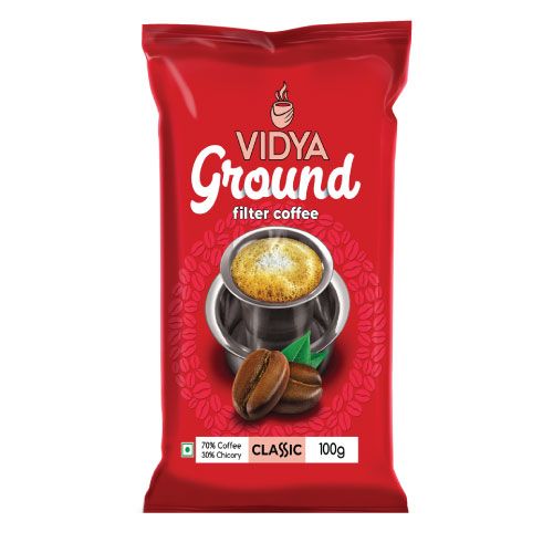 Vidya Ground Filter Coffee Powder Pouch - Classic, 100g (70% Coffee 30% Chicory)