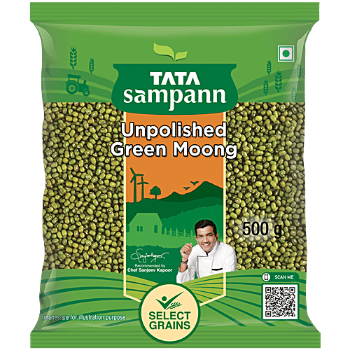 Tata Sampann Unpolished Green Moong Dal - Whole, 500g