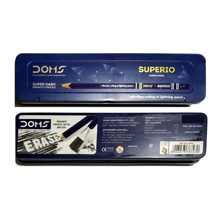Doms Superion Super Dark With Tin Box Pencil - Blue (Set of 10)