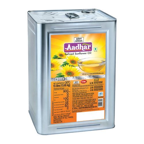Aadhar Refined Sunflower Oil Tin, 15kg