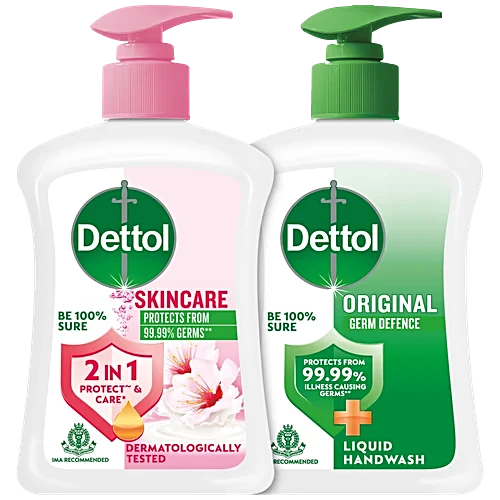 Dettol Liquid Hand Wash Bottle Combo  Original + Skincare, 420ml (210ml x 2Pc)