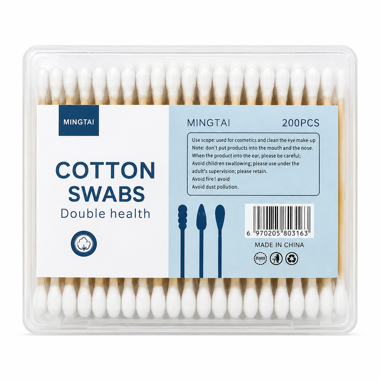 Mingtai Double Health Cotton Swabs, 200pc