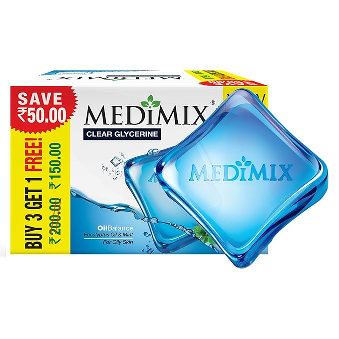 Medimix Clear Glycerine Oil Balance Soap, 100g (Buy 3 Get 1 Free)