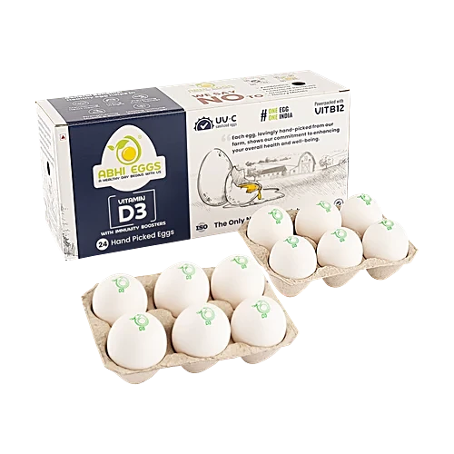 Abhi Eggs Vitamin D3 Hen White Eggs, 24pc