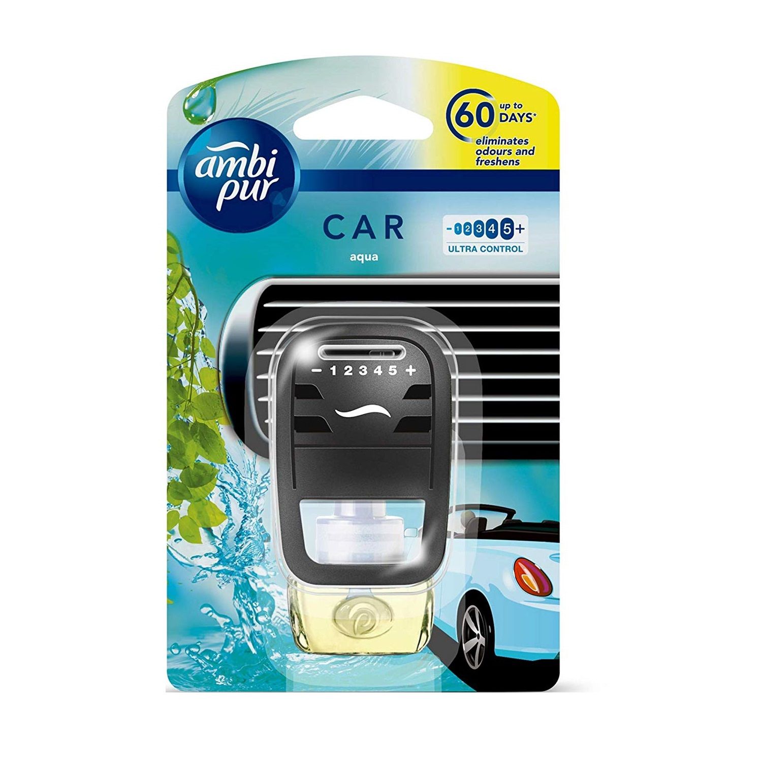 Ambipur Car Freshener Starter With Refill- Aqua, 8ml