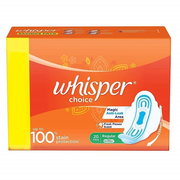 Whisper Choice Wings Sanitary Pads - Regular, 20pc