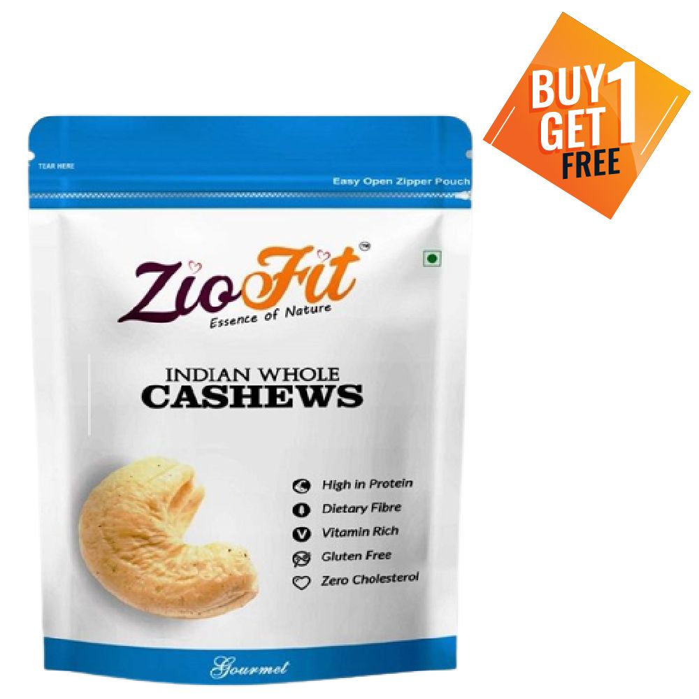 Ziofit Dry Fruits - Whole Cashew Nuts, 500g (Buy 1 Get 1 Free)